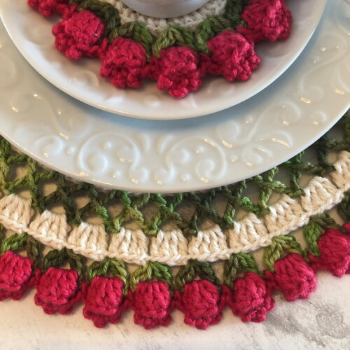 Descanso Xícara - Porta Copos Croche Tulipa Vermelha - Par