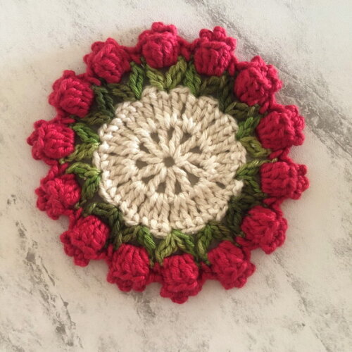 Descanso Xícara - Porta Copos Croche Tulipa Vermelha - Par