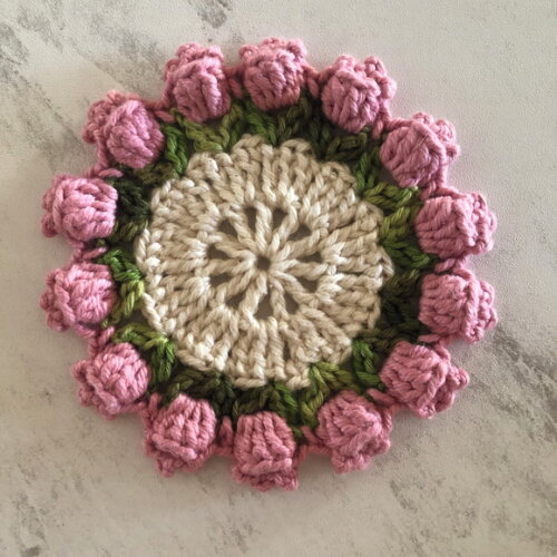 Descanso Xícara Porta Copos Croche Tulipa Rosa Antigo - Par