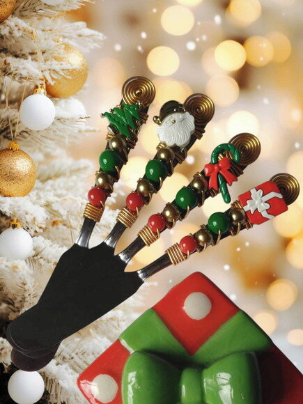 Espátula para Patê ou Manteiga Bordada Natal - 4 Pçs