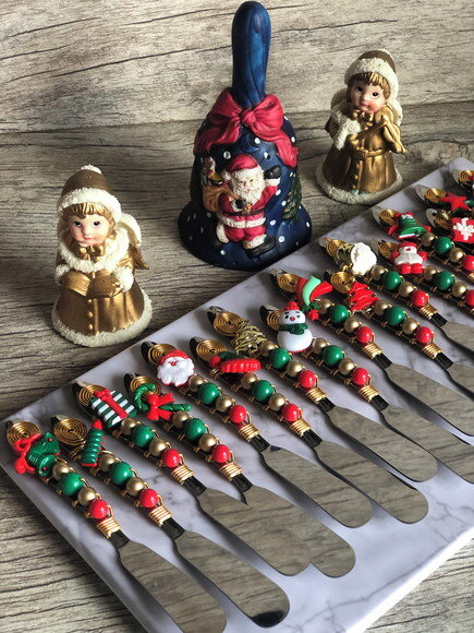 Espátula para Patê ou Manteiga Bordada Natal - 4 Pçs