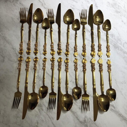 Faqueiro Dourado Luxor Talheres Mesa Bordados - 24 Peças