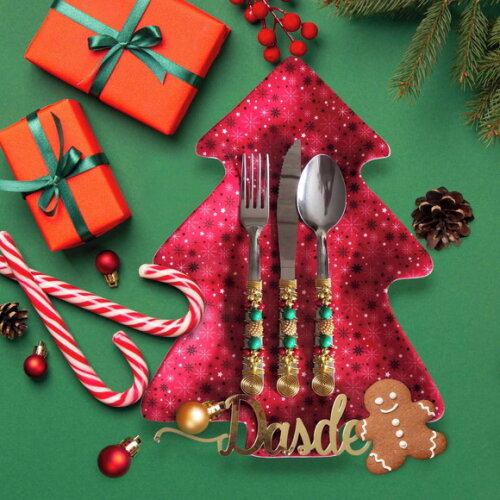Faqueiro Talheres Mesa Bordado Tema Natal 24 Pçs - Mod.2