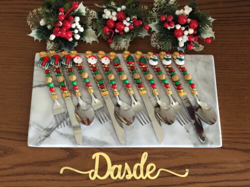 Faqueiro Talheres Mesa Bordado Tema Natal 24 Pçs - Mod.3