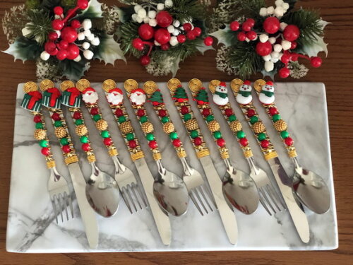 Faqueiro Talheres Mesa Bordado Tema Natal 24 Pçs - Mod.3