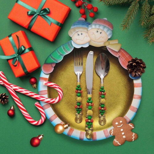 Faqueiro Talheres Mesa Bordado Tema Natal 24 Pçs - Mod.5