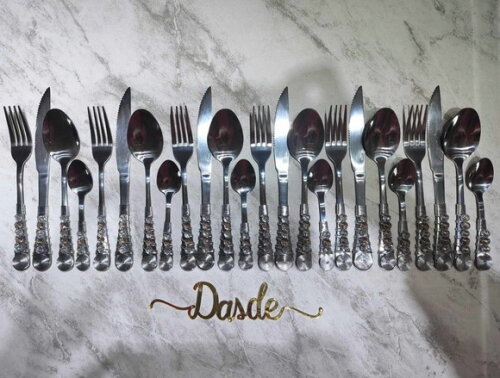 Faqueiro Talheres Mesa Bordados Cristais 2 Tons - 24 Pçs