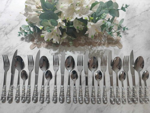 Faqueiro Talheres Mesa Bordados Cristal & Pérrola - 24 Pçs