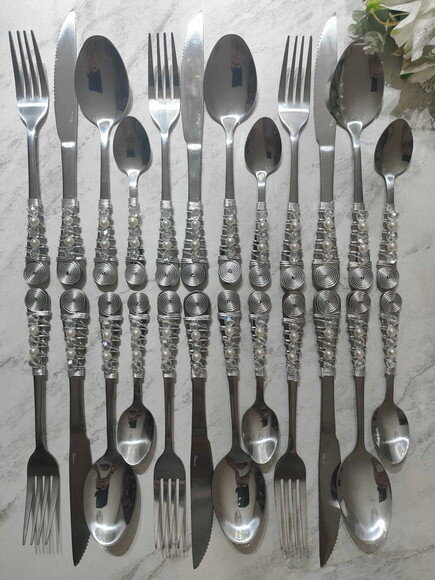Faqueiro Talheres Mesa Bordados Cristal & Pérrola - 24 Pçs