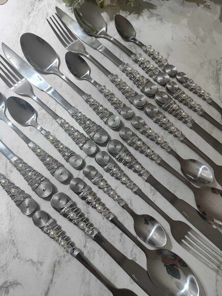 Faqueiro Talheres Mesa Bordados Cristal & Pérrola - 24 Pçs