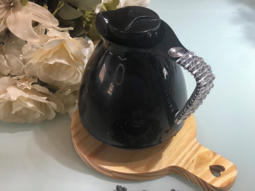 Garrafa Bule Térmica Preta Alça Bordada Cristais