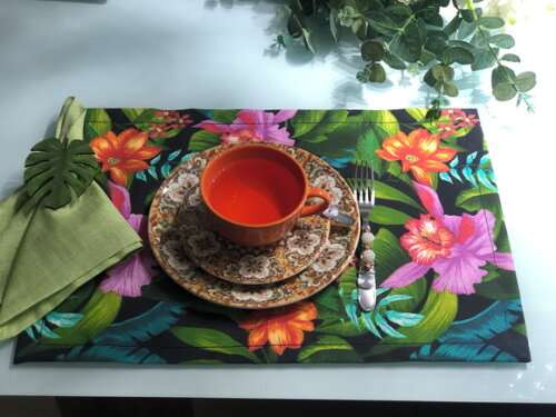 Jogo Americano Tecido Aquacblock Orquídeas Tropical - Par