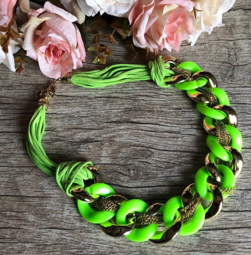 Maxi Colar Correntes Verde Neon