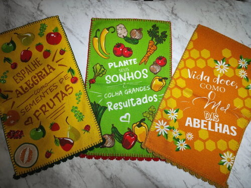 Pano Copa Prato Felpudo Legumes Croche - Kit 3 Unidades