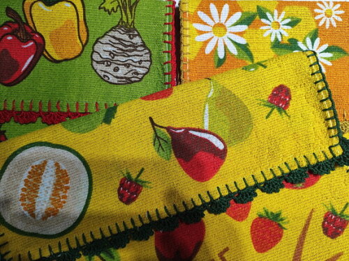 Pano Copa Prato Felpudo Legumes Croche - Kit 3 Unidades
