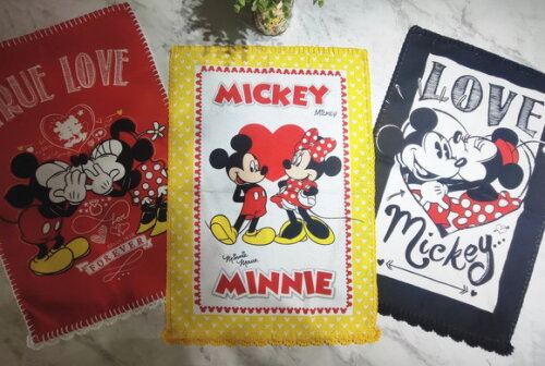 Pano Copa Prato Felpudo Mickey Minnie c Croche - Kit 3 Unid.
