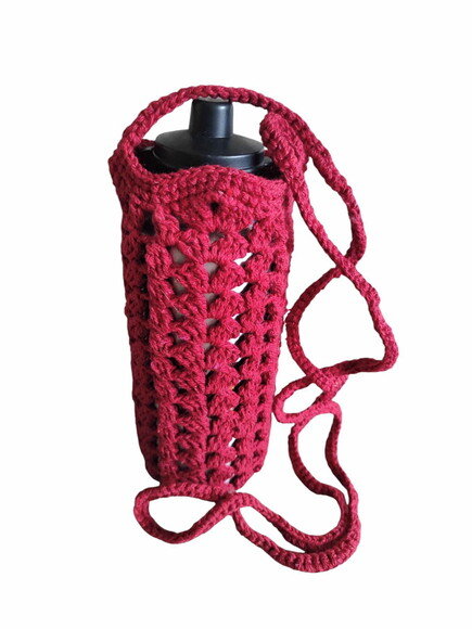 Porta Garrafa Água ou Squeeze em Croche - 500 ml - Vermelho