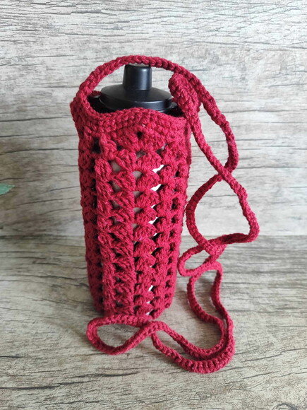 Porta Garrafa Água ou Squeeze em Croche - 500 ml - Vermelho