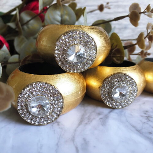 Porta Guardanapo Glamour Dourado com Strass - 4 Unid.