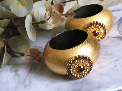 Porta Guardanapo Glamour Dourado com Strass - Par