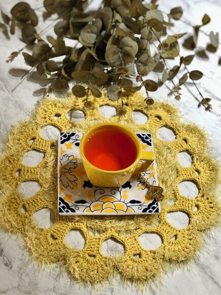 Sousplat Americano Croche Amarelo com Textura Fabuloso - Par