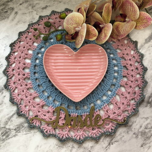 Sousplat Americano Croche Azul & Rosa - Par