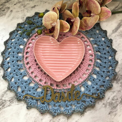 Sousplat Americano Croche Azul & Rosa - Par