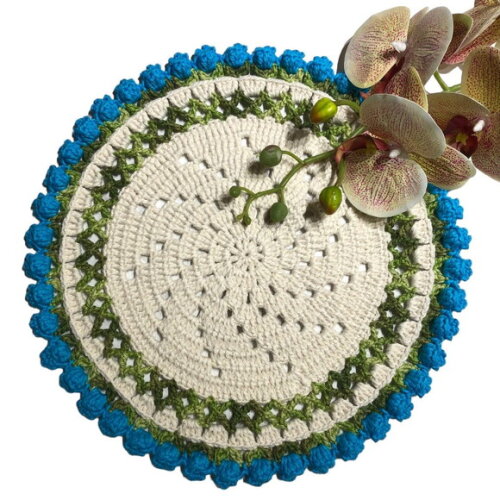 Sousplat Americano Croche Boho Barroco Tulipa Turquesa *par*