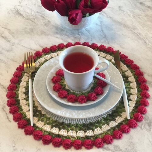 Sousplat Americano Croche Boho Barroco Tulipa Vermelha *par*