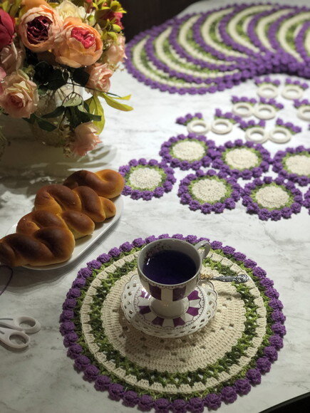 Sousplat Americano Croche Boho Lavanda Barroco Tulipa *par*