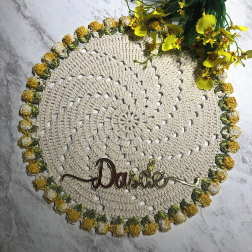 Sousplat Americano Croche Boho Tulipa Amarelo Mescla *par*