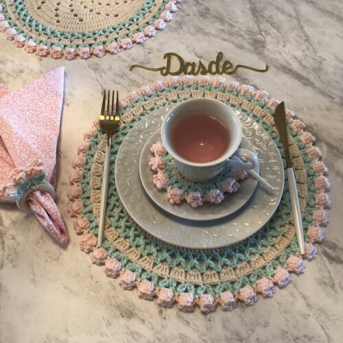 Sousplat Americano Croche Boho Tulipa Candy Color *par*