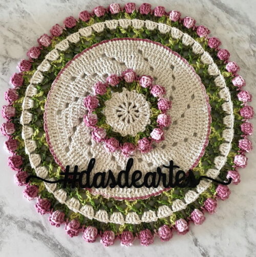 Sousplat Americano Croche Boho Tulipa Rosa Gloss *par*