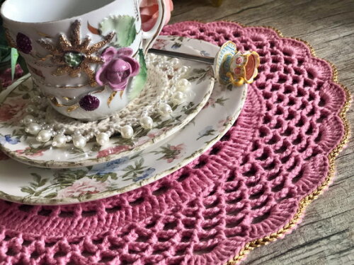 Sousplat Americano Croche Renda Rosa Quartzo - Par