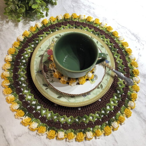 Sousplat Americano Croche Tulipa Amarela x Marrom *par*