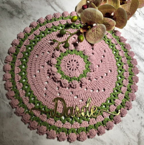 Sousplat Americano Croche Tulipa Rosa Inteiro