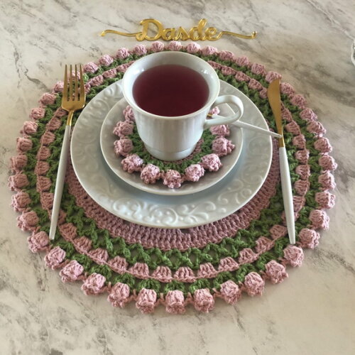 Sousplat Americano Croche Tulipa Rosa Inteiro
