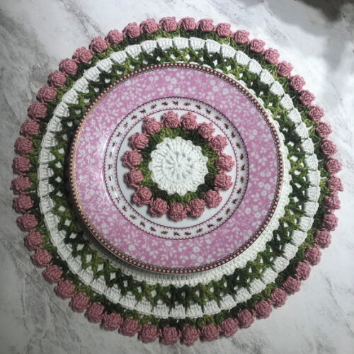 Sousplat Americano Croche Tulipa Rosa x Branco *par*