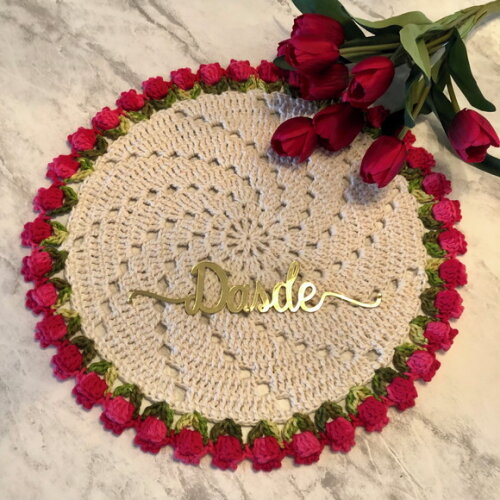Sousplat Americano Croche Tulipa Vermelho Mescla