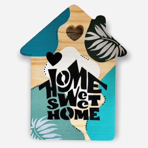 Tábua Home Sweet Home Coração Vazado Madeira Pinus - Pintura