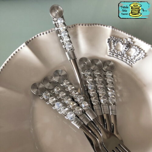 Talheres Bordado Cristal Sobremesa Cremosa - 7 Peças