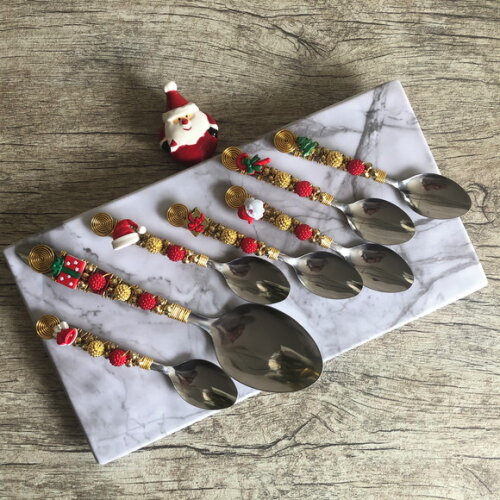 Talheres Bordado Natal Sobremesa Cremosa - 7 Peças
