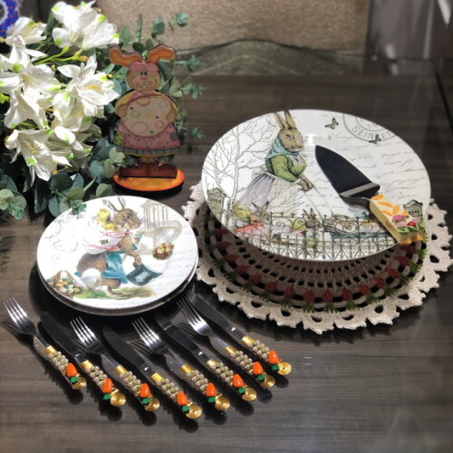 Talheres Bordado Torta Feliz Páscoa - 9 Peças