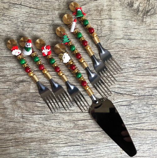Talheres Bordado Torta Tema Natal - 7 Pcs