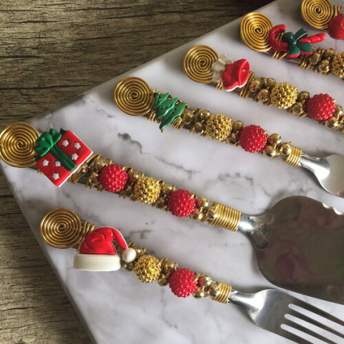 Talheres Bordado Torta Tema Natal - Mod.01 - 7 Pcs