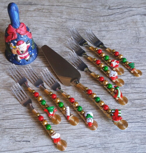 Talheres Bordado Torta Tema Natal - 7 Pcs