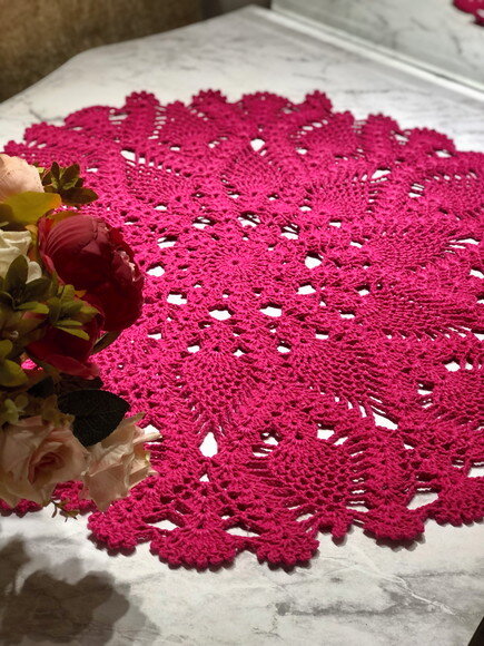 Toalha - Centro de Mesa Croche Abacaxi Pink