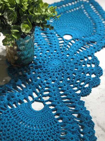 Trilho Mesa Croche Azul Turquesa- Caminho Centro de Mesa
