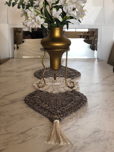 Trilho Mesa Croche Crú com Tassel - Caminho Centro Mesa