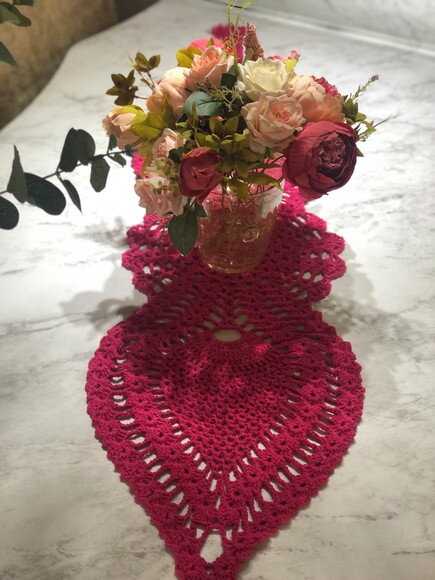 Trilho Mesa Croche Pink com Tassel - Caminho Centro de Mesa
